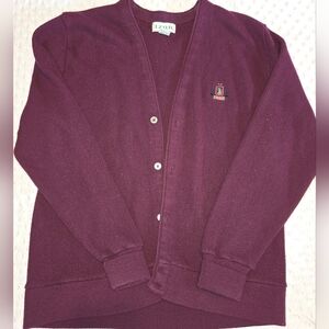 IZOD Vintage Large Knit Burgundy Sweater 4 Button Folded Cuffs Harry Potter Vibe